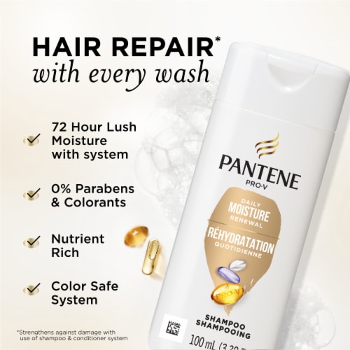 Pantene Daily Moisture Renewal Shampoo, 72 Hour Lush Moisture Travel Size Perspective: back