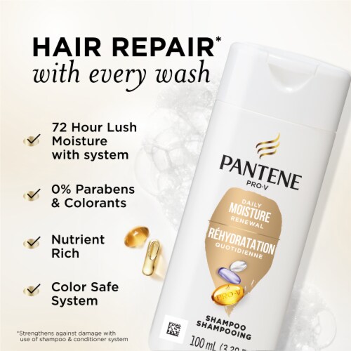 Pantene Daily Moisture Renewal Shampoo, 72 Hour Lush Moisture Travel Size Perspective: back