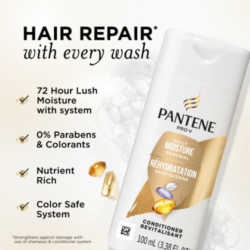 Pantene Daily Moisture Renewal Conditioner, 72 Hour Lush Moisture Travel Size Perspective: back