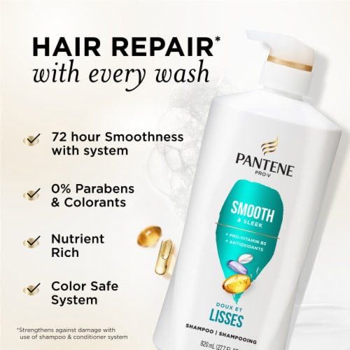 Pantene Smooth and Sleek Shampoo, 72 Hour Smoothness Perspective: back