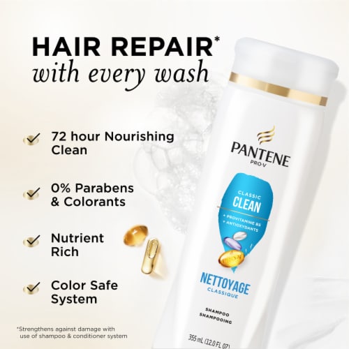 Pantene Classic Clean Shampoo, 72 Hour Nourishment Perspective: back