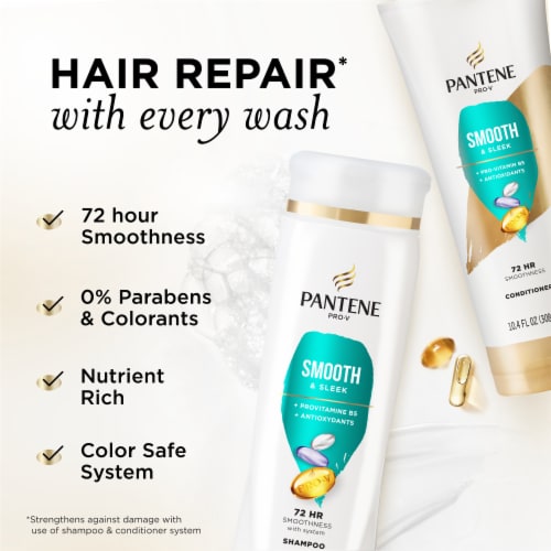 Pantene Smooth and Sleek Shampoo and Conditioner Set, 72 Hour Smoothness Perspective: back