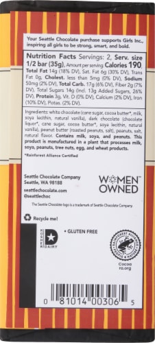 Seattle Chocolate Crunchy Peanut Butter Dark Chocolate Truffle Candy Bar Perspective: back