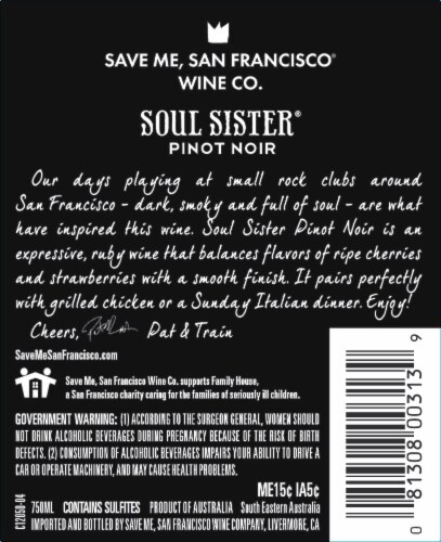 Save Me San Francisco Soul Sister Pinot Noir Perspective: back