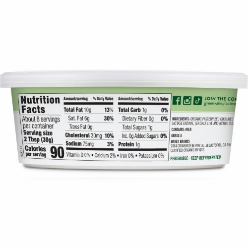 Green Valley Creamery Lactose Free Organic Cream Cheese, 8oz tub Perspective: back