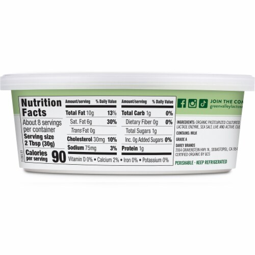 Green Valley Creamery Lactose Free Organic Cream Cheese, 8oz tub Perspective: back