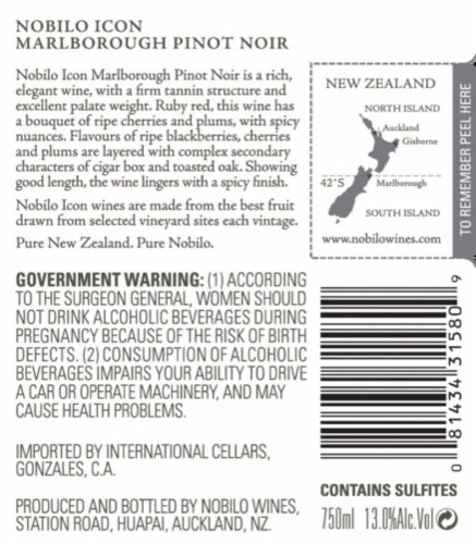 Nobilo Icon Pinot Noir Red Wine Perspective: back