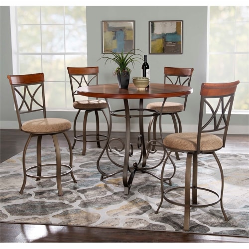 Linon Hamilton Five Piece Wood and Metal Dining Set in Pewter and Faux Cherry Perspective: back
