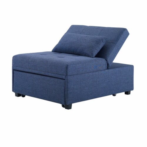 Linon Boone Upholstered Convertible Sofa Bed in Blue Perspective: back