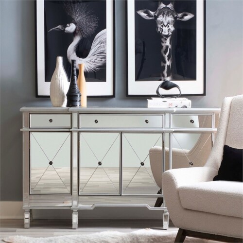 Linon Tally Mirrored Wood Console in Silver Perspective: back