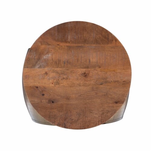 Linon Reid Metal Drum Table with Storage in Brass Perspective: back