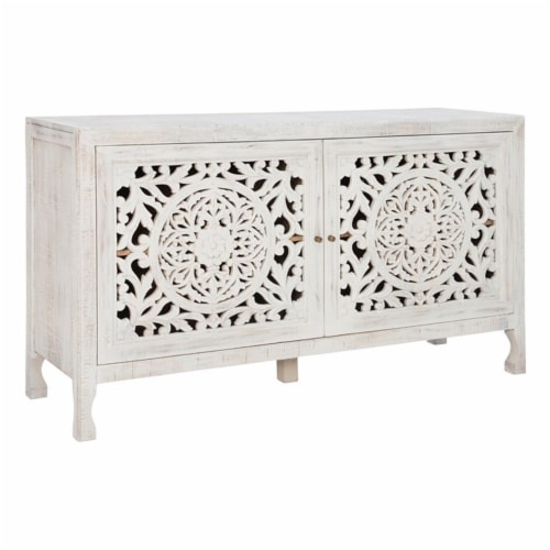 Linon Micah Two Door Wood Cabinet in Washed White Perspective: back