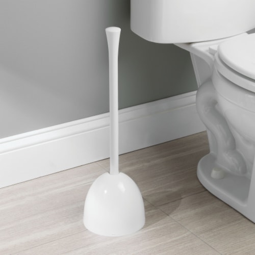 iDesign Una Bathroom Plunger and Holder - White Perspective: back