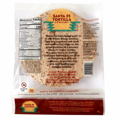 Santa Fe Homestyle Whole Wheat Tortillas Perspective: back