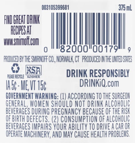 Smirnoff Grape (Vodka Infused With Natural Flavors) Perspective: back