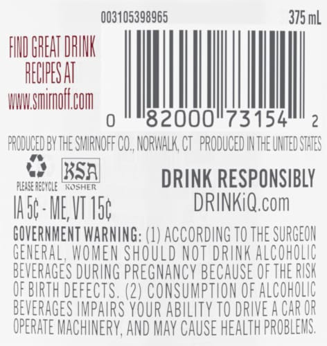 Smirnoff Cherry (Vodka Infused With Natural Flavors) Perspective: back
