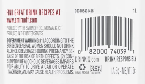 Smirnoff Pomegranate (Vodka Infused With Natural Flavors) Perspective: back