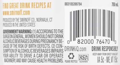 Smirnoff Wild Honey (Vodka Infused With Natural Flavors) Perspective: back