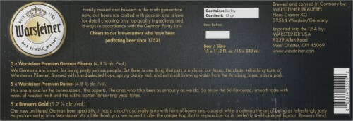 Warsteiner German Beer Variety Pack Perspective: back