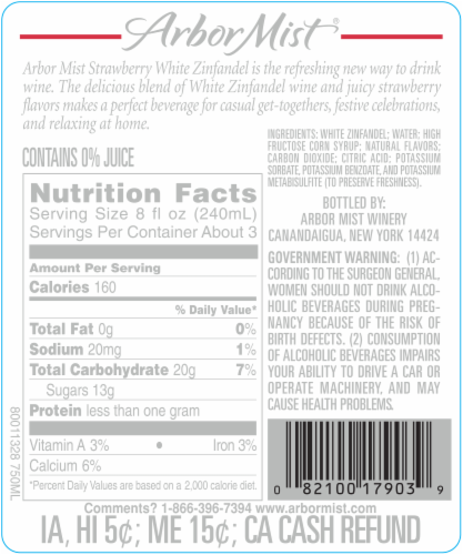 Arbor Mist Strawberry White Zinfandel Sweet Wine Perspective: back