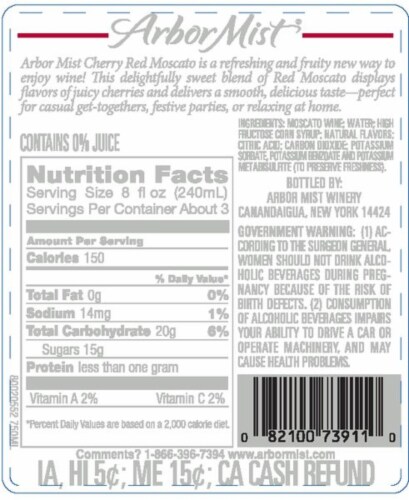 Arbor Mist Cherry Red Moscato Wine Perspective: back