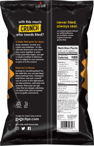 popchips Ridges Bold & Crunchy Cheddar & Sour Cream Popped Potato Snack Perspective: back