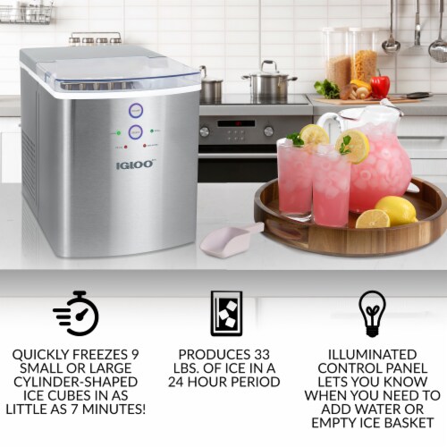 STAKOL Stainless Steel Ice Maker Countertop 26LBS/24H LCD Display W/Scoop  Portable New