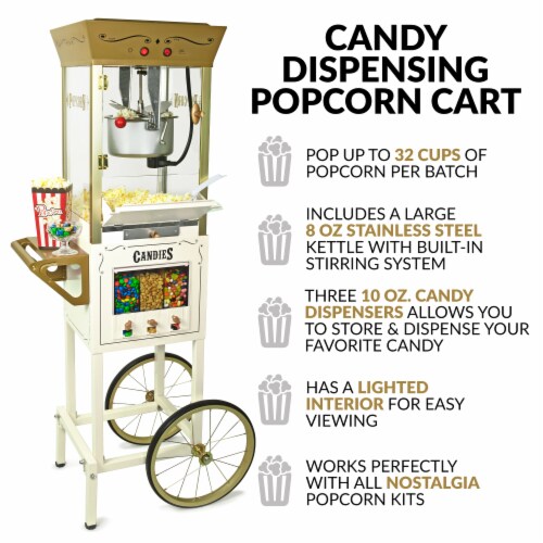 Nostalgia Candy & Snack Dispensing Popcorn Cart - Ivory Perspective: back