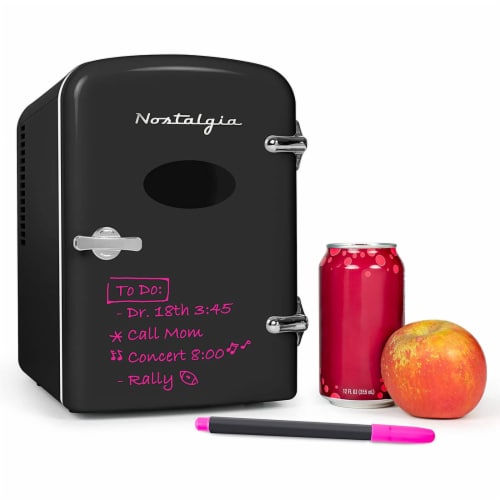 Nostalgia Six Can Single Door Retro Round Refrigerator - Black Perspective: back