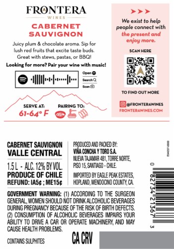 Frontera Cabernet Sauvignon Chile Red Wine Perspective: back