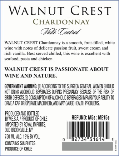 Walnut Crest Chardonnay Perspective: back