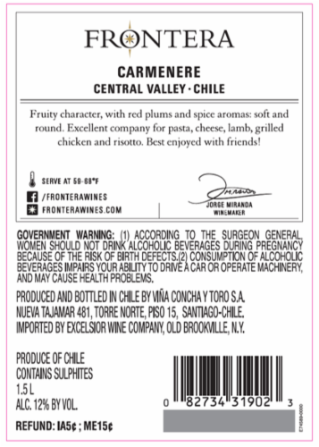 Frontera Carmenere Perspective: back