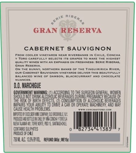 Concha y Toro Gran Reserva Cabernet Sauvignon Perspective: back