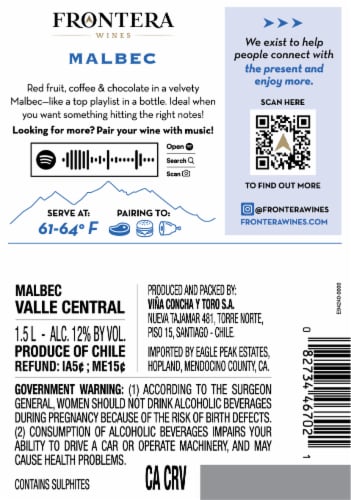 Frontera Argentina Malbec Red Wine Perspective: back