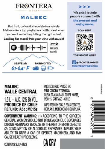 Frontera Argentina Malbec Red Wine Perspective: back