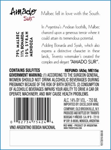 Trivento Amado Sur Red Blend Wine Perspective: back