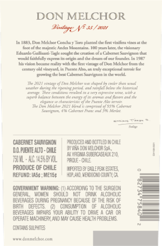 Don Melchor Cabernet Sauvignon Red Wine Perspective: back