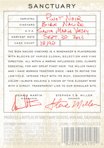 Sanctuary Pinot Noir Wine Red Wine Perspective: back