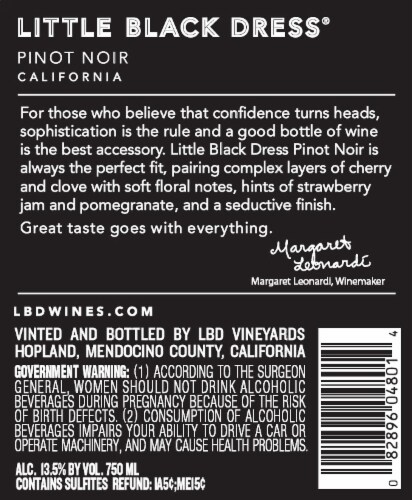Little Black Dress Pinot Noir Perspective: back