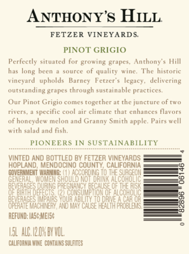 Fetzer Pinot Grigio Perspective: back