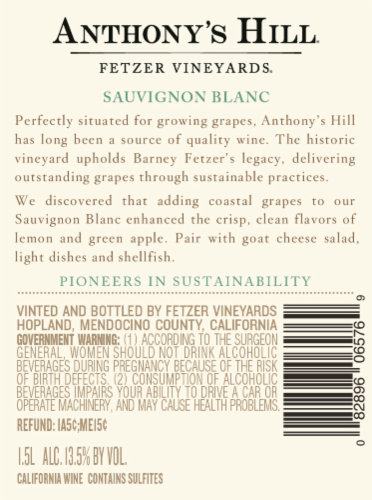 Fetzer Sauvignon Blanc Perspective: back
