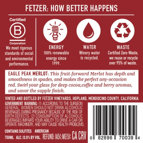 Fetzer® Merlot Red Wine 750ml Perspective: back