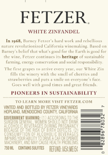 Fetzer White Zinfandel Perspective: back