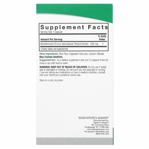 Nature's Answer Bladderwrack 250 mg - 90 Vegetarian Capsules Perspective: back