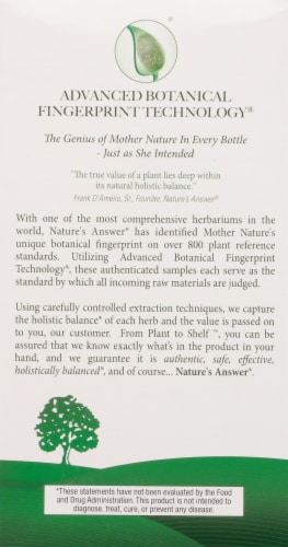 Nature's Answer Valerian Root Dietary Supplement Capsules 1500mg Perspective: back