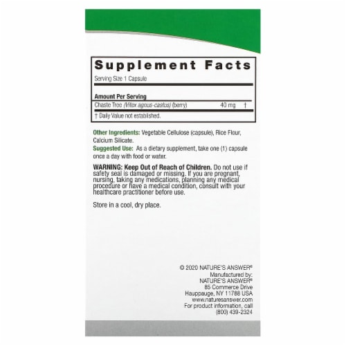 Vitex - 40mg by Natures Answer for Women - 90 Count Capsules Perspective: back