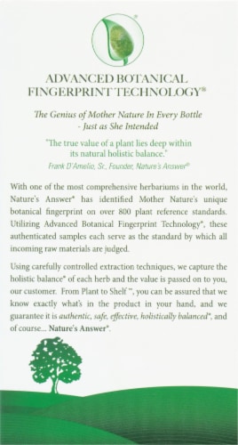 Nature's Answer Feverfew Vegetarian Capsules Perspective: back