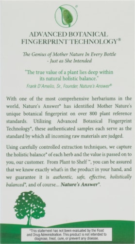 Nature's Answer® Oleopein Olive Leaf Vegetarian Capsules Perspective: back
