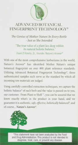 Nature's Answer® Charcoal Activated Vegetarian Capsules Perspective: back