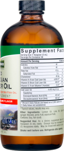 Nature's Answer Norwegian Cod Liver Oil Orange Flavored Dietary Supplement Perspective: back